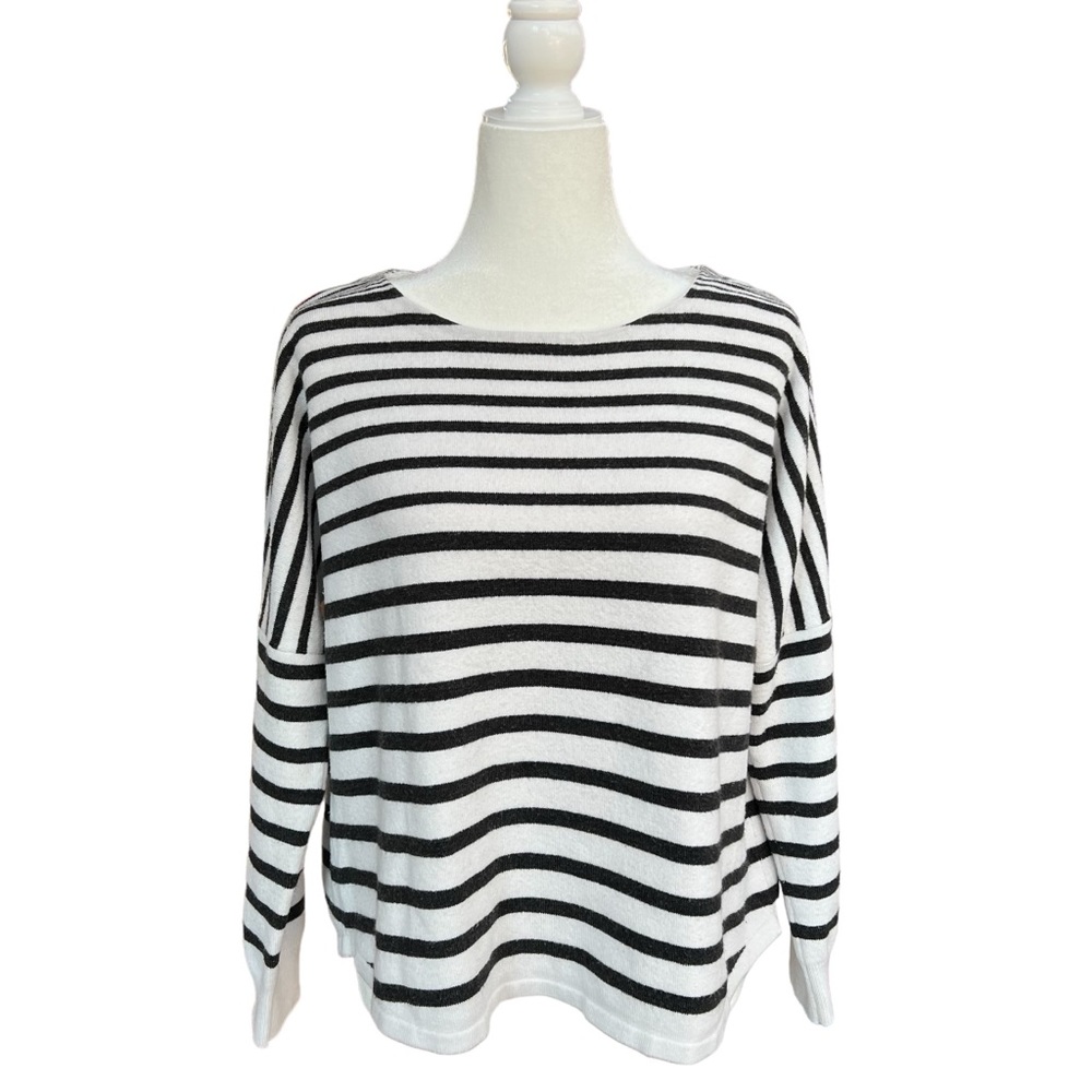 French Connection Black and White Striped Knit Sweater, Size M